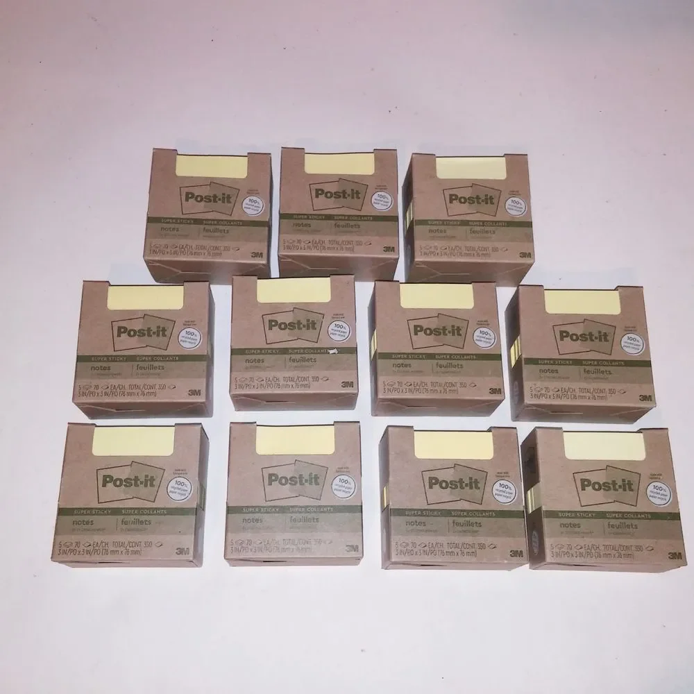 Set of 11 Post It Notes 3 X 3 Yellow Super Sticky 100% Recycled Paper Brand New